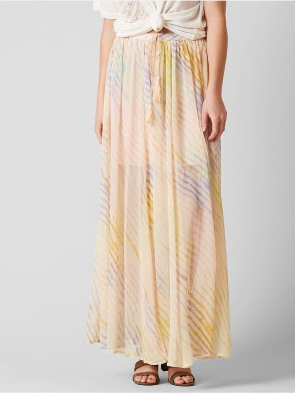 FREE PEOPLE true to you watercolor Pastel striped Maxi Skirt Sz S